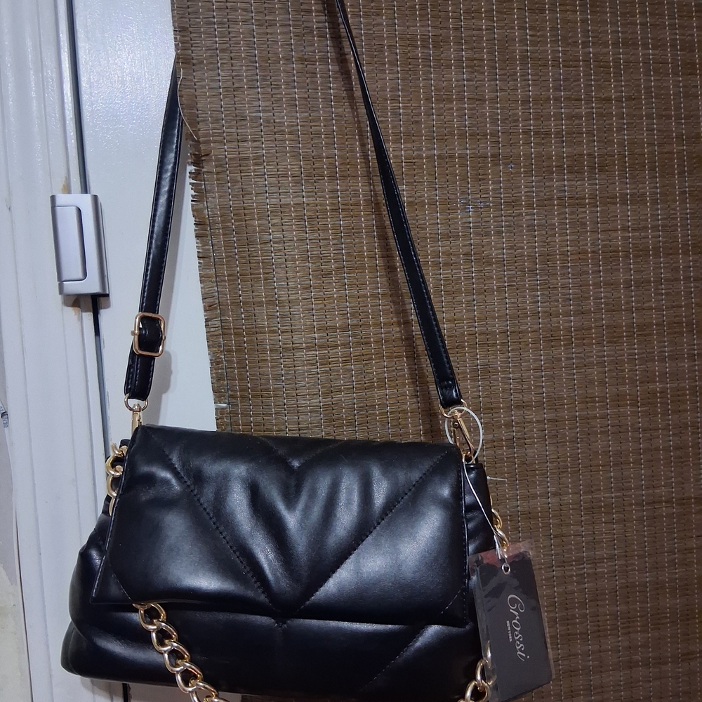 Gossip Quilted Black Crossbody Bag with Gold Chain